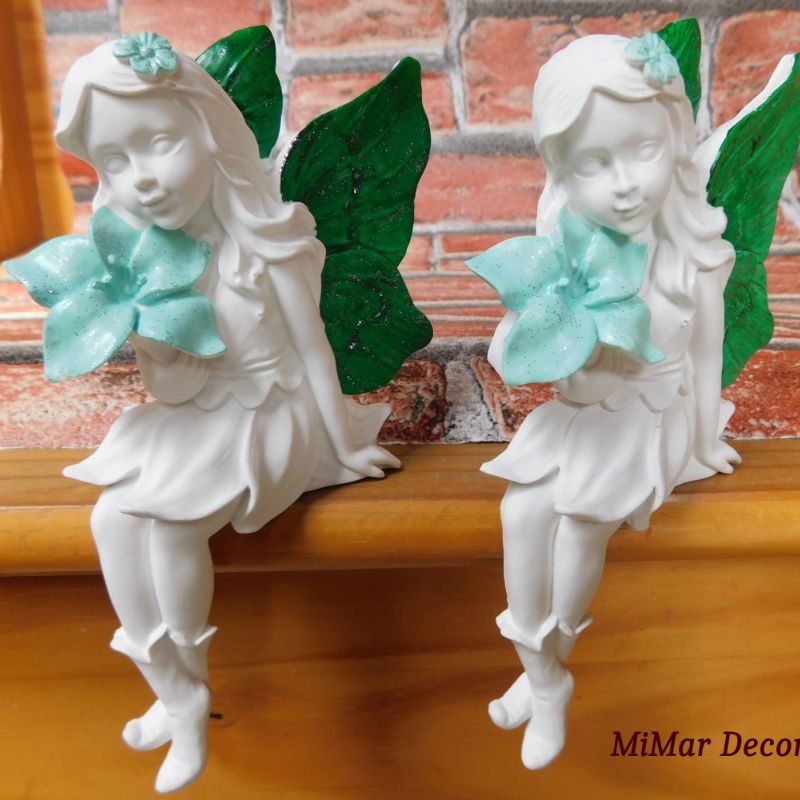 Dekorace víla s květinou barevná - mint/zelená