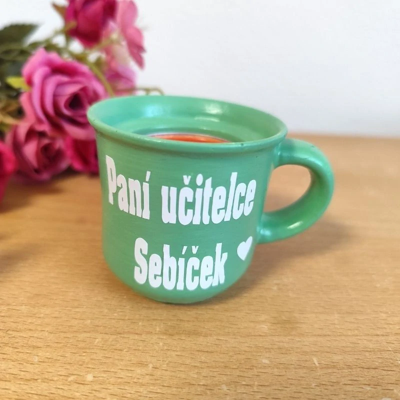 Svícen hrníček pro paní učitelku zelený smrčkový