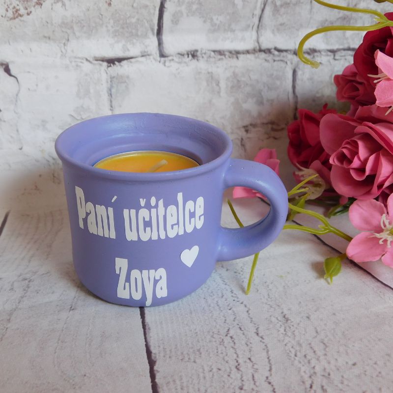 Svícen hrníček pro paní učitelku světle fialový