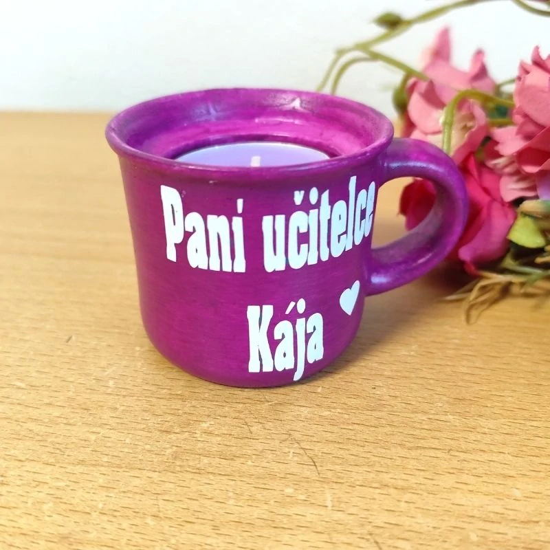 Svícen hrníček pro paní učitelku tmavě fialový