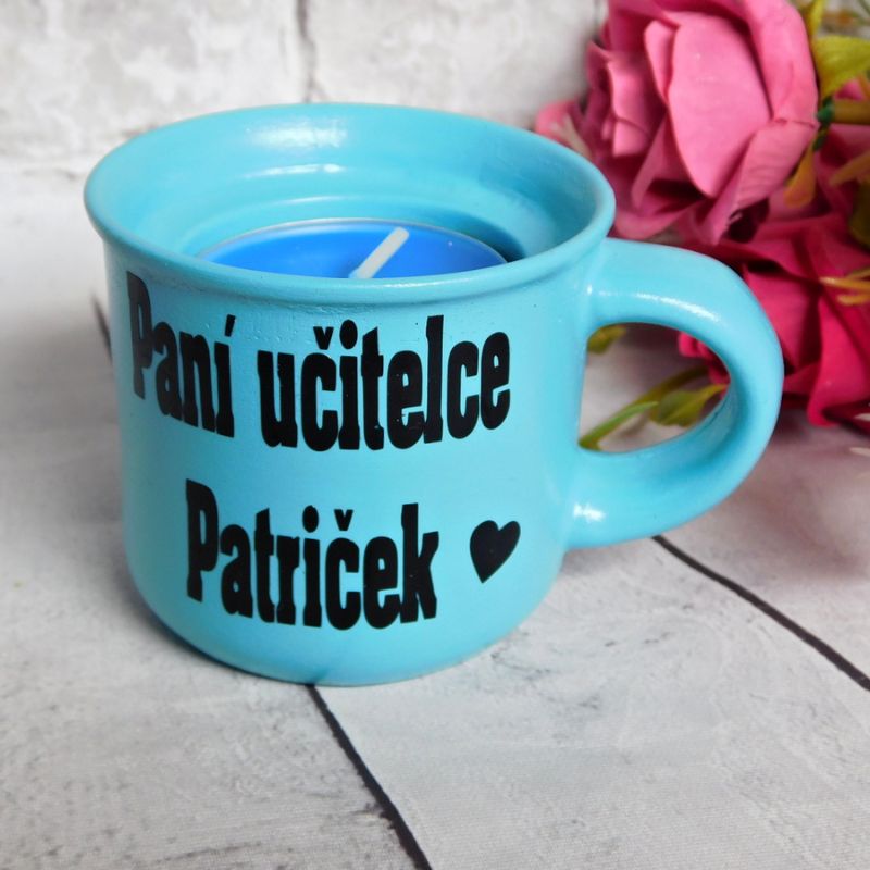Svícen hrníček pro paní učitelku barvy na výběr