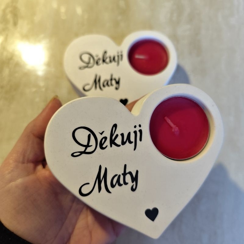 Svícen srdíčko Děkuji s věnováním