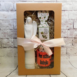 Dárková sada pro paní učitelku - svícen, mýdlo, anděl