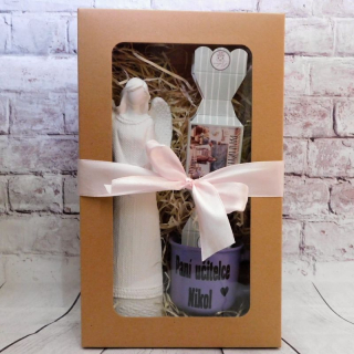 Dárkový balíček paní učitelce - svícen, mýdlo, andělka