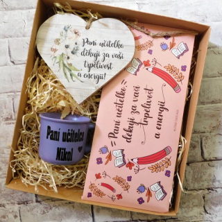 Sada pro paní učitelku - čokoláda, srdce, svícen