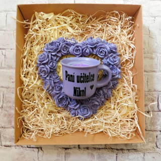 Dárková sada pro paní učitelku - srdce a svícen