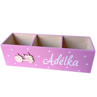 Velký pastelkovník se jménem a traktorem - růžový