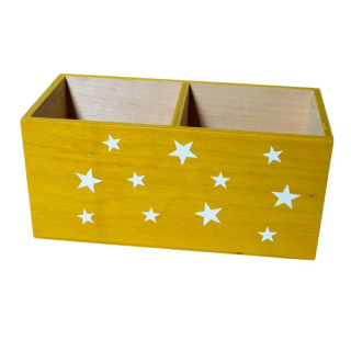 Stojan na tužky ze dřeva s hvězdičkami - žlutý