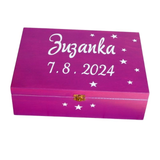Dřevěná krabička na vzpomínky pro miminko fialová