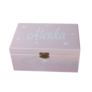 Dřevěná krabička na poklady se jménem světle růžová