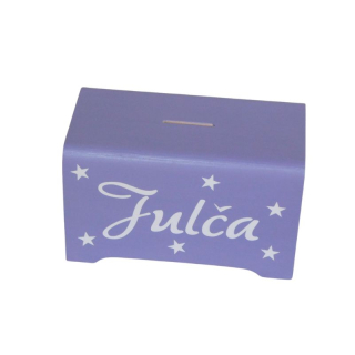 Dřevěná pokladnička s textem na přání fialová