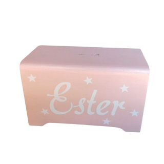 Dřevěná kasička pro děti světle růžová text na přání