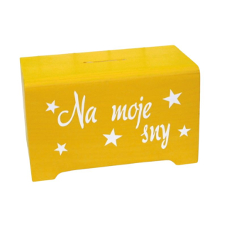 Žlutá dřevěná pokladnička Na moje sny