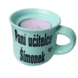 Svícen hrníček pro paní učitelku mintový