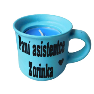 Svícen hrníček pro paní asistentku tyrkys