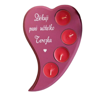 Dřevěný svícen Děkuji paní učitelko fialovorůžový