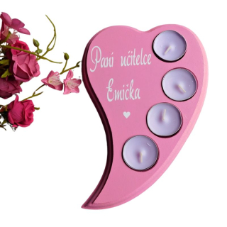 Dřevěný svícen Paní učitelce s věnováním fialové svíčky