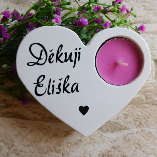 Svícen srdíčko Děkuji s věnováním