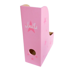 Dřevěný pořadač šanon se jménem STAR růžové hvězdy