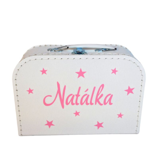 Dětský kufřík se jménem bílý, světle růžové písmo
