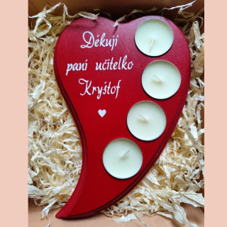 Dřevěný svícen Děkuji paní učitelko červený