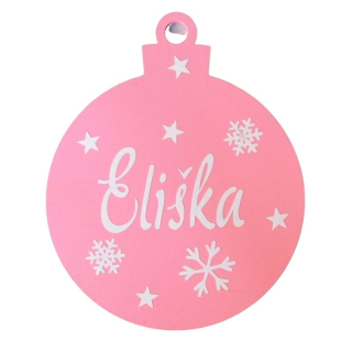 Dřevěná vánoční ozdoba se jménem růžová