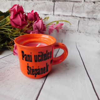 Svícen hrníček pro paní učitelku oranžový