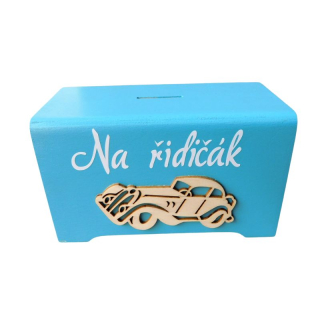 Dřevěná pokladnička Na řidičák tyrkys