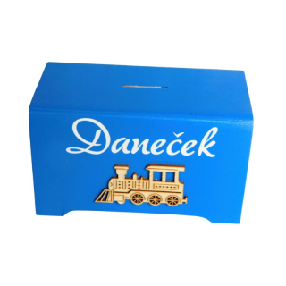 Dětská pokladnička otevírací jméno a vláček