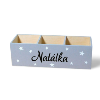 Dřevěný pastelkovník 3 přihrádky šedý