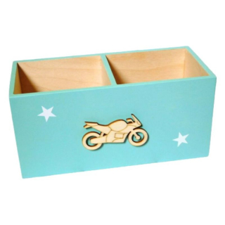 Dřevěný stojan na tužky s motorkou