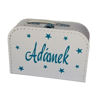 Dětský kufřík se jménem na přání bílý, modré písmo
