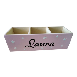 Velký dřevěný organizér na tužky se jménem - sv.růžový