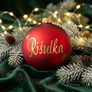 Skleněná vánoční baňka se jménem - červená/zlatá 7 cm