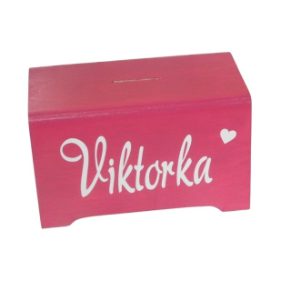 Originální pokladnička se jménem růžovofialová