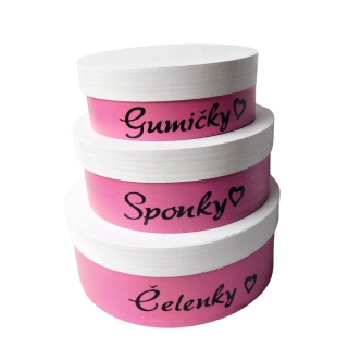 Dřevěné krabičky kulaté - sada 3 kusů růžovofialové