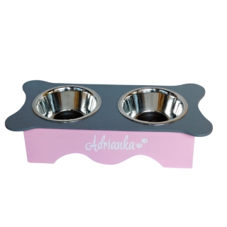 Jídelní stůl pro psy a kočky růžový šedý