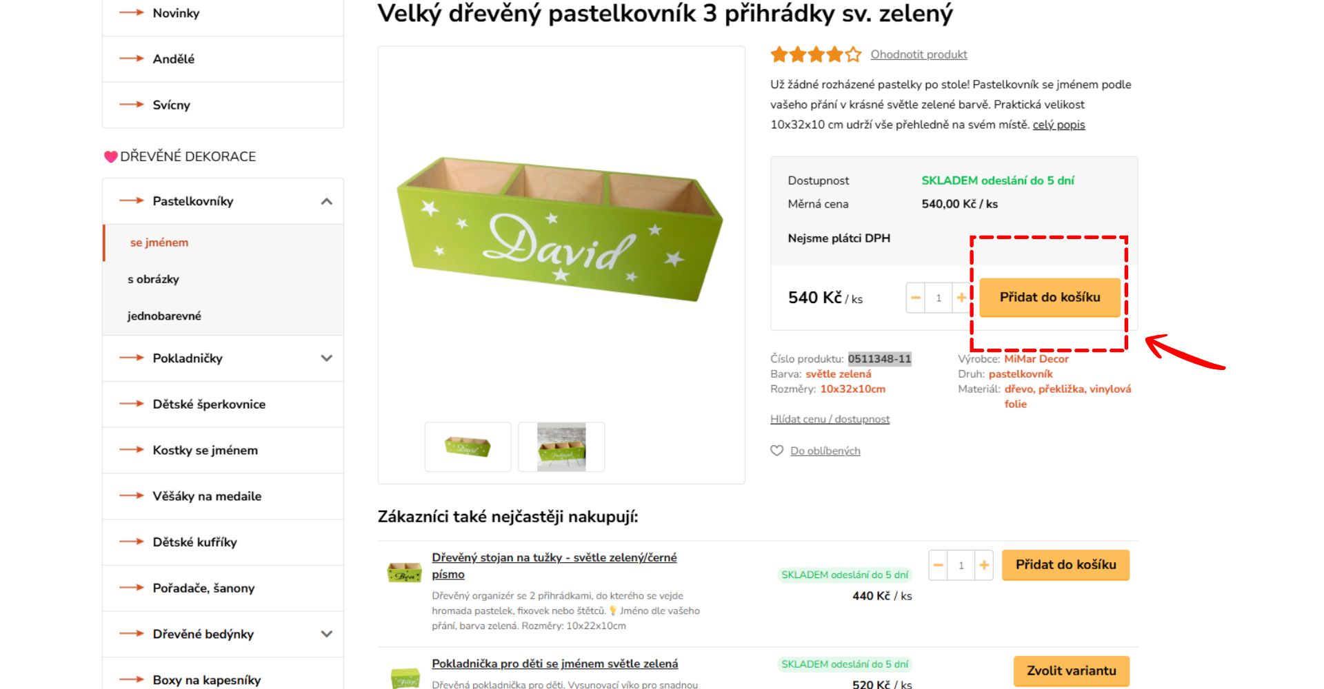 Návod, jak vložit produkt do košíku