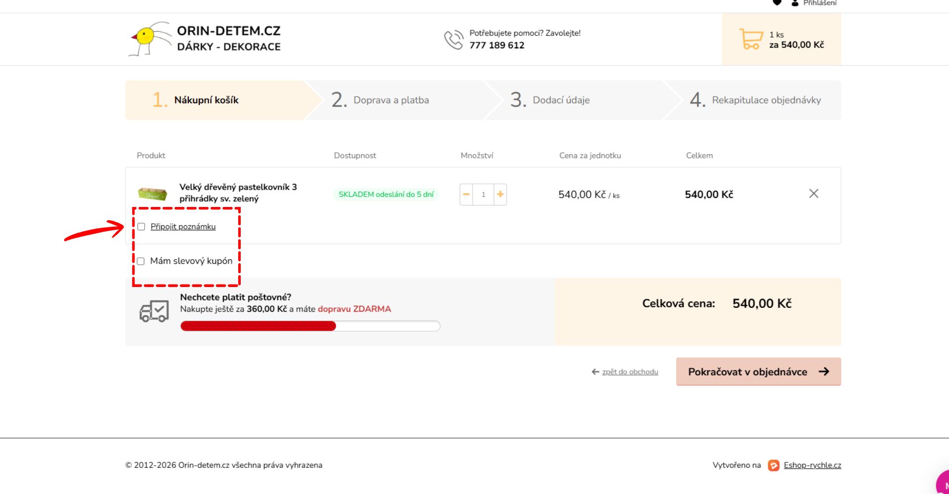 Návod, jak připojit poznámku k objednávce
