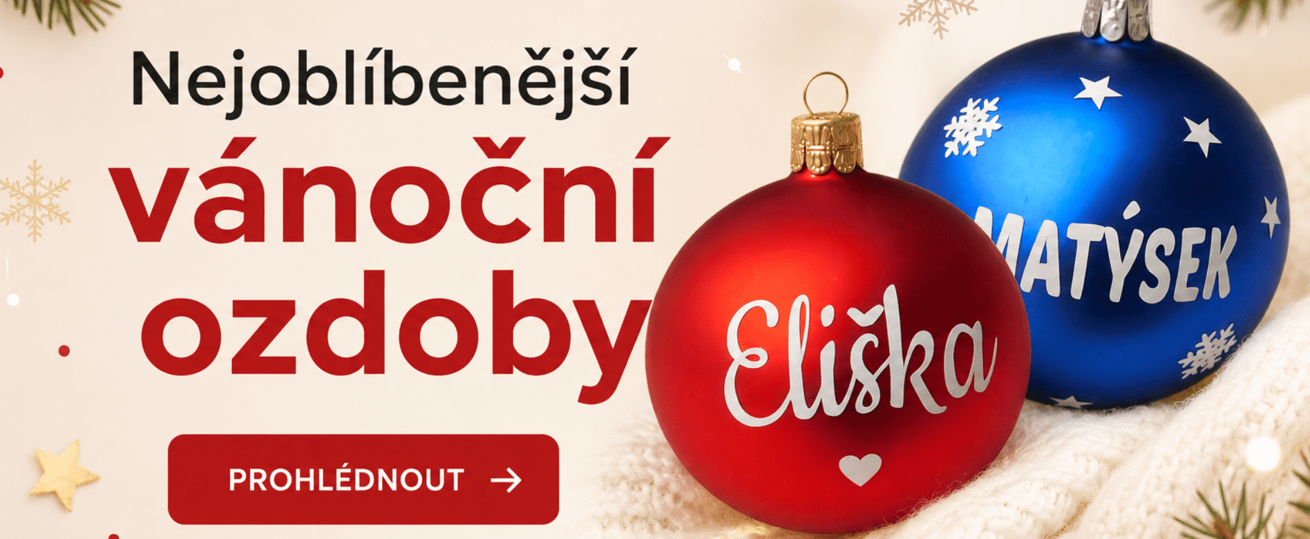 Banner na vánoční personalizované ozdoby